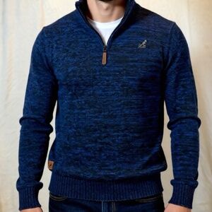 Kangol Vintage Sweater Mens Size Large Blue Knit 1/4 Zip Preppy 100% Cotton